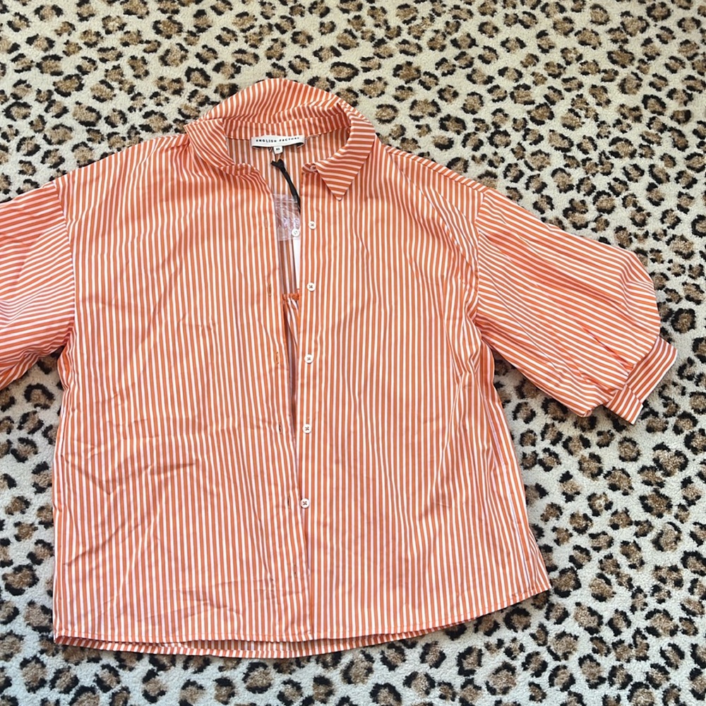 English Factory Orange Striped Button Down Shirt Size XS